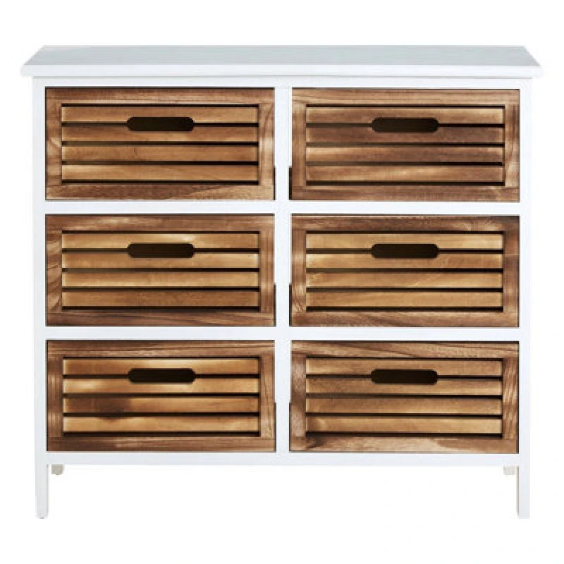 Image of Premier Housewares White and Natural 6 Drawer Chest, Contemporary Drawer Chest, 6 Drawers Unit, Delivered Fully Assembled Natural