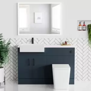 Image of 1200mm Blue Toilet and Sink Unit with Matt Worktop and Black Fittings - Coniston