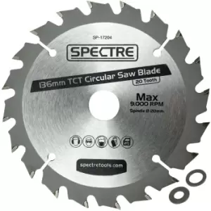 Image of Spectre - Pro 136mm x 20mm Bore 20 Tooth Long Life tct Circular Saw Blade Wood