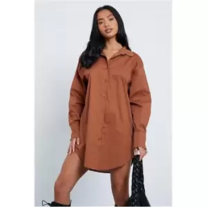 Image of I Saw It First Chocolate Petite Cotton Poplin Shirt Dress - Brown