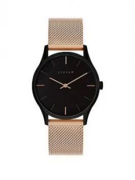 Image of Jigsaw Jigsaw Black Dial Rose Gold Stainless Steel Mesh Strap Ladies Watch