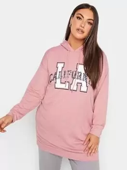 Image of Yours Varsity Slogan Sequin Hoodie Dress, Pink, Size 20, Women