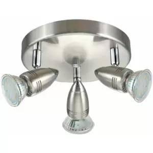 Image of Flush 3 Spot Ceiling Light Colour Satin Nickel Chrome Shade Bulb GU10 3x3W