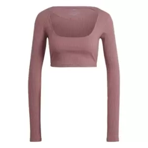 Image of adidas Studio Lounge Ribbed Cropped Long-Sleeve Top Women - Pink