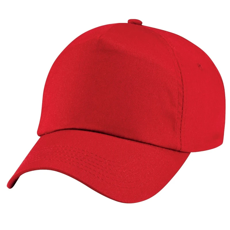 Image of Beechfield Plain Original 5 Panel Baseball Cap in Red Red Unisex One Size