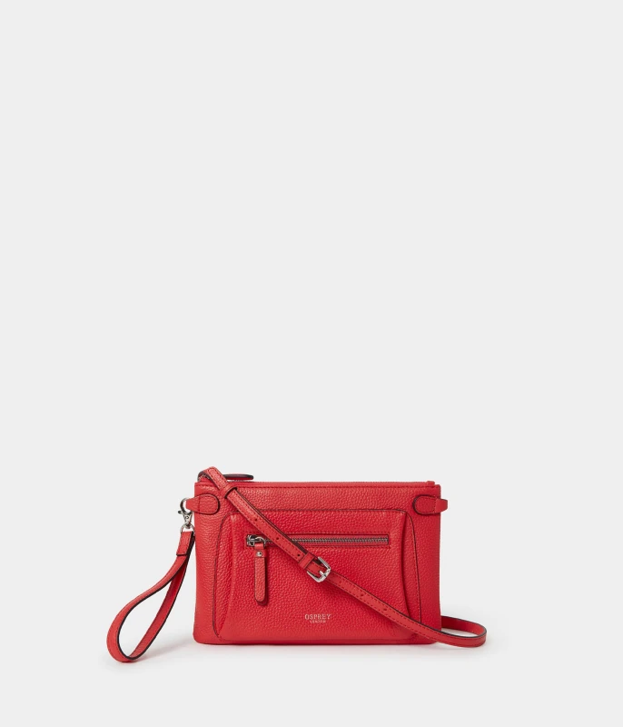 Image of OSPREY LONDON Womens The Ruby Leather Crossbody Clutch Bag in Red Red Female One Size