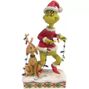 Image of The Grinch Dr.Seuss by Jim Shore Grinch and Max Wrapped in Lights Figurine