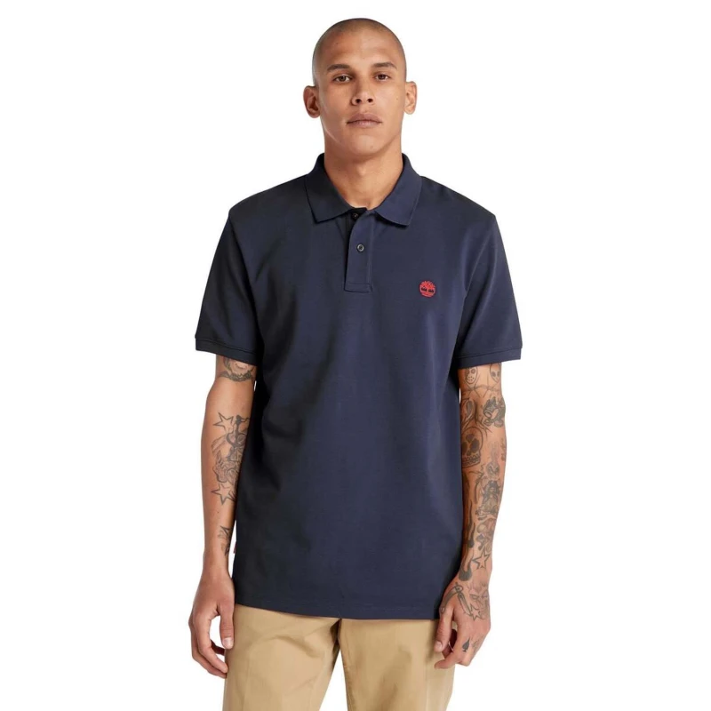 Image of Timberland Oyster River Logo Short Sleeve Polo Shirt Short Sleeve Polos S Blue 30669718350
