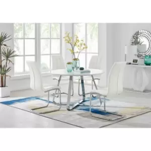 Image of Furniture Box Santorini White Round Dining Table and 4 White Murano Chairs