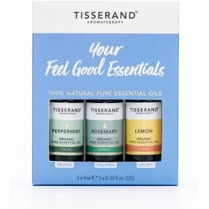 Image of Tisserand Aromatherapy Your Feel Good Essentials Oil Kit Peppermint, Rosemary & Lemon (3x9ml)