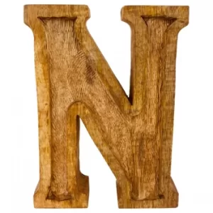 Image of Letter N Hand Carved Wooden Embossed