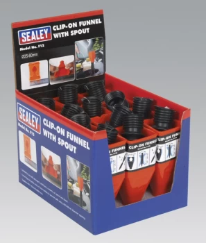 Image of Sealey F12 Clip-On Funnel with Spout - Display Box of 12