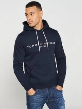 Image of Tommy Hilfiger Logo Hoodie - Navy, Size L, Men
