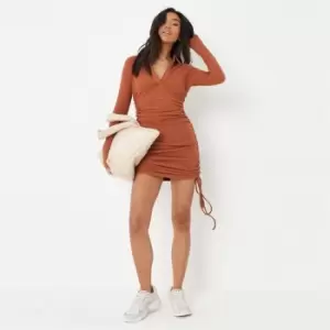 Image of Missguided Ruched Side Shirt Dress - Brown
