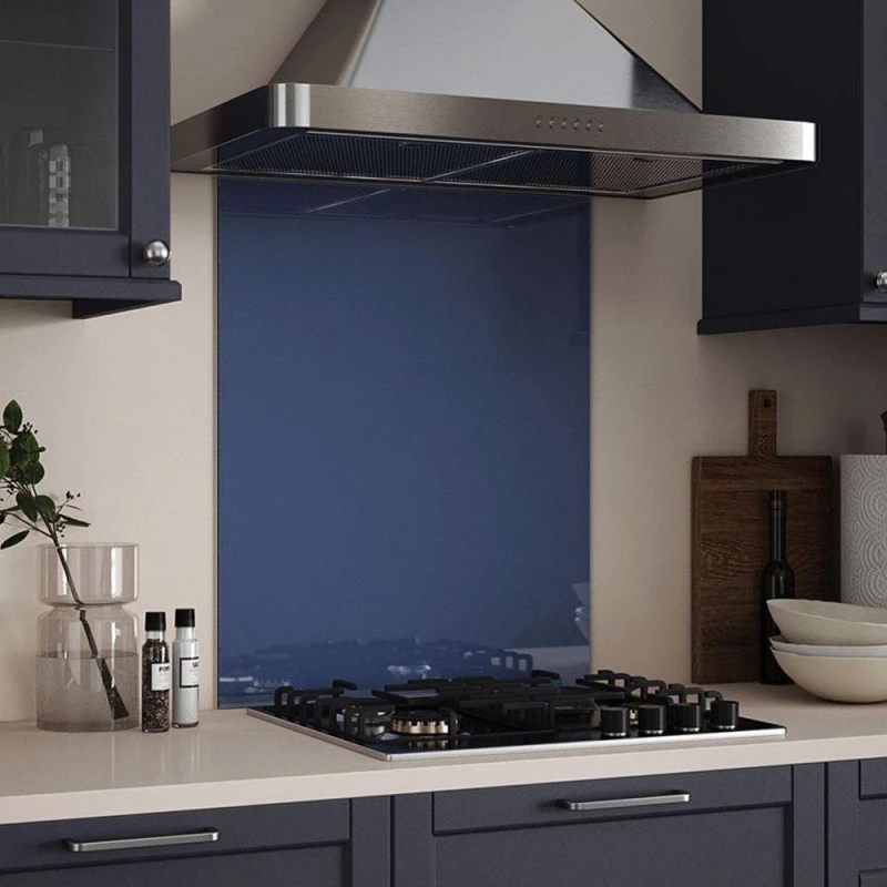Image of Bluebell Shimmer Glass Kitchen Splashback 600Mm X 750Mm, Blue SB54076