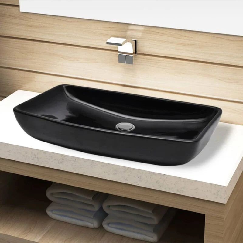 Image of VIDAXL Ceramic Bathroom Sink Basin Black Rectangular Vidaxl zf4287398141616