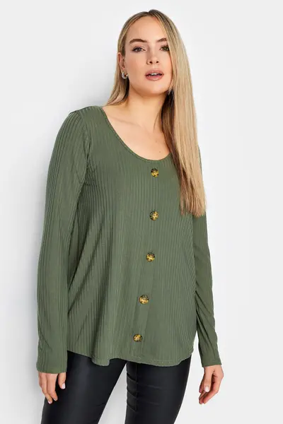Image of Long Tall Sally Tall Button Front Top Light Khaki