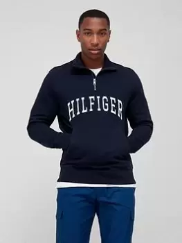 Image of Tommy Hilfiger Hilfiger Log Quarter Zip Sweat - Desert Sky, Desert Sky, Size L, Men