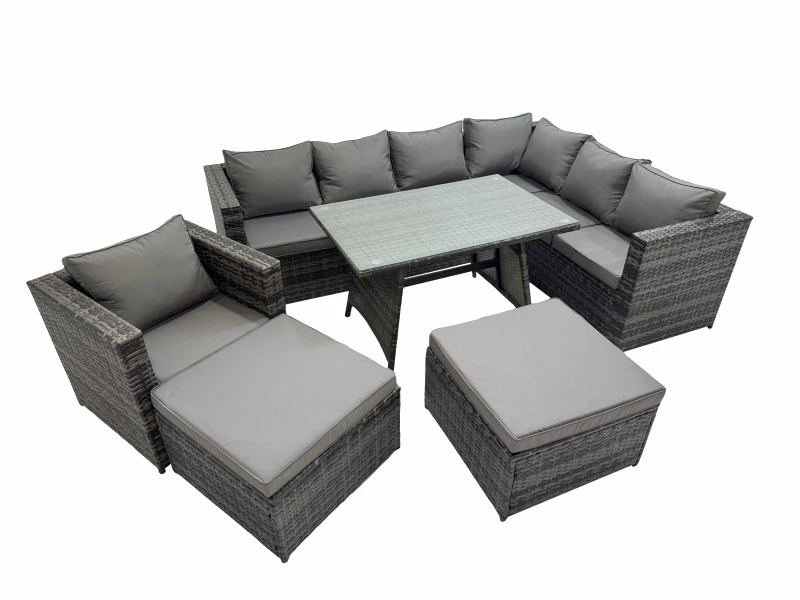 Image of Fimous Patio Furniture Sets with Dining Table Chair 2 Big Stools in Dark Grey Dark Grey Unisex