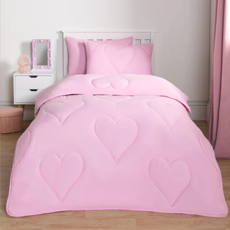 Image of OHS OHS Coverless Duvet 7.5 TOG Pillowcase Quilt Heart Bedding Set, Pink Size: Double Pink Double Unisex 5027434198030