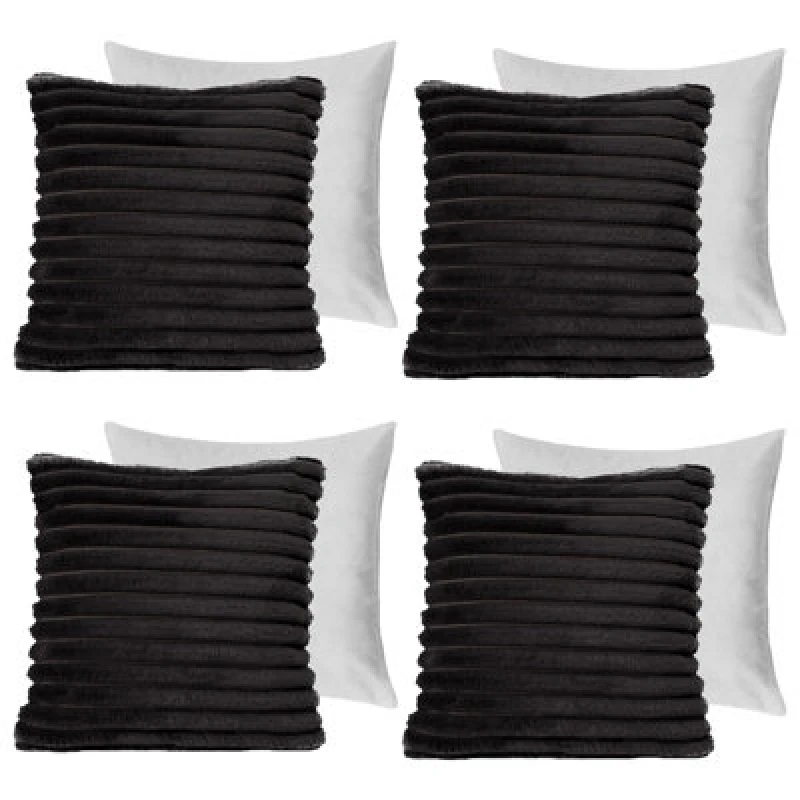 Image of OHS OHS 4 x Faux Fur Thick Rib Filled Cushion Covers in Black Size: 45cm x 45cm Black 45cm x 45cm Unisex 5027434184804