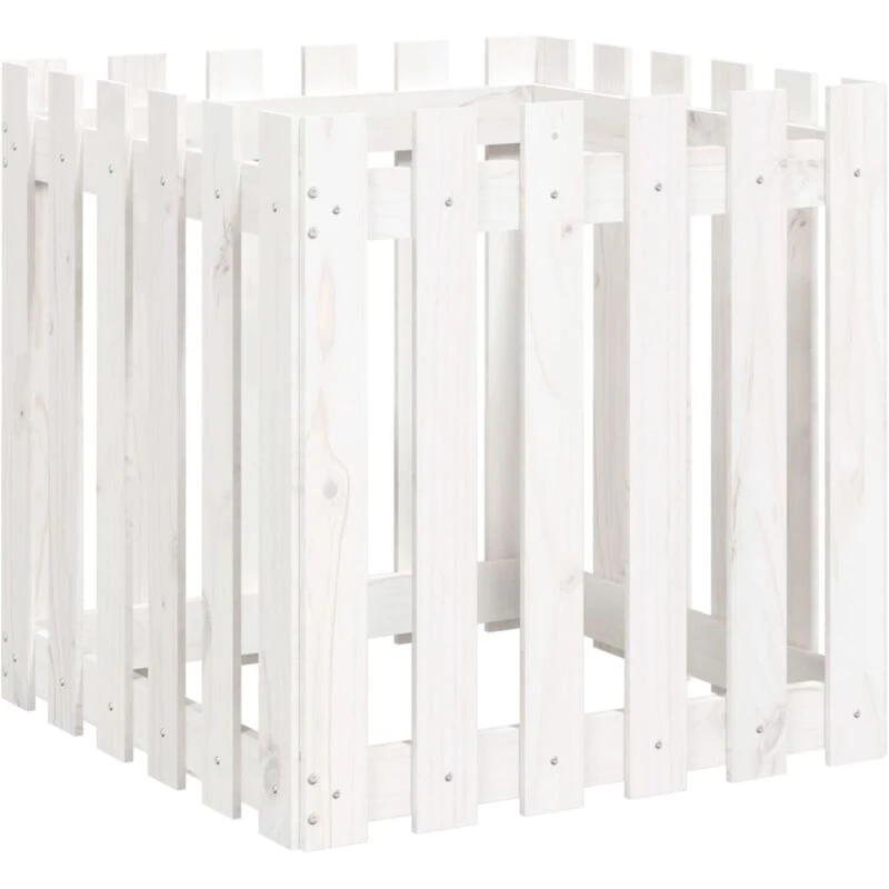 Image of vidaXL Garden Planter w/ Fence Design White 60x60x60 cm, White 832458