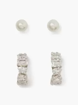 Image of Kate Spade You'Re A Gem Stud Earrings & Huggies Boxed Set, Cream/Silver, One Size