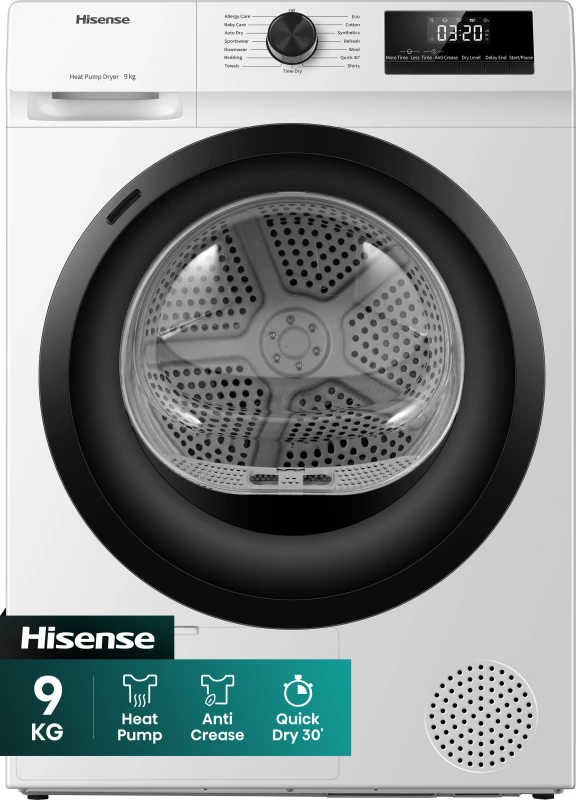 Image of Hisense 1 Series DH1Q902BW2 9Kg Heat Pump Tumble Dryer - White - A++ Rated