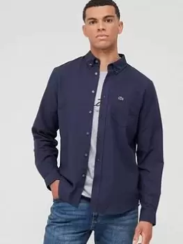 Image of Lacoste Regular Fit Long Sleeve Oxford Shirt, Navy, Size XL, Men