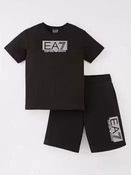 Image of EA7 Emporio Armani Boys Visability T-Shirt And Short Set - Black, Size Age: 4 Years