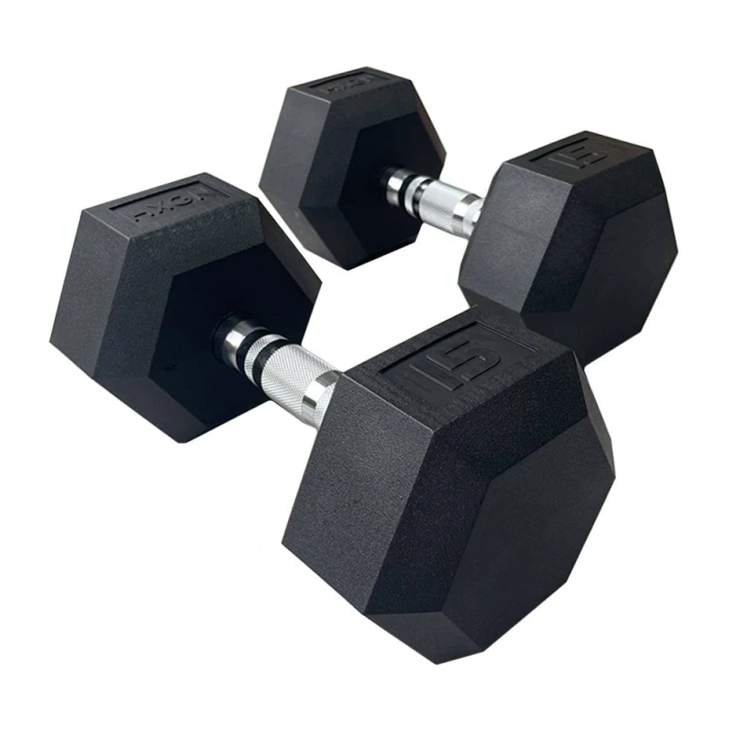 Image of HXGN 2 x 15kg Pro Hex Dumbbells (Pair) in Black Unisex 15kg