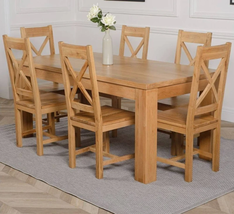 Image of Thats Furniture Dakot 182 x 92cm Oak Large Dining Table & 6 Berkeley Chairs in Brown Size: 182 x 92cm Brown Unisex 182 x 92 cm
