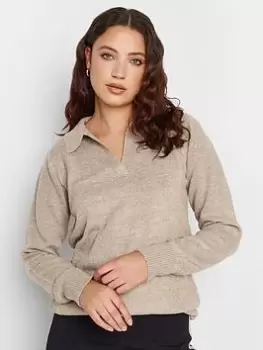 Image of Long Tall Sally Neutral Polo Collar Jumper, Natural, Size 8-10, Women