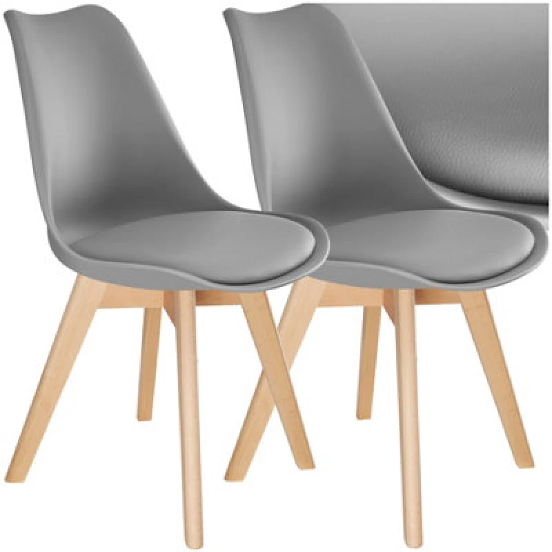 Image of Tectake Set Of 2 Dining Chair Frederikke With Padded Seat, Ergonomic Shape, And Wooden Legs - Grey