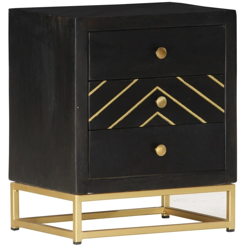 Image of VIDAXL Bedside Cabinet Black and Gold 40x30x50cm Solid Mango Wood Vidaxl 286517