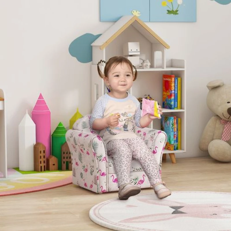 Image of Aiyaplay Kids Sofa Chair With Flamingo Design For Bedroom Playroom Pink 310-074V70PK