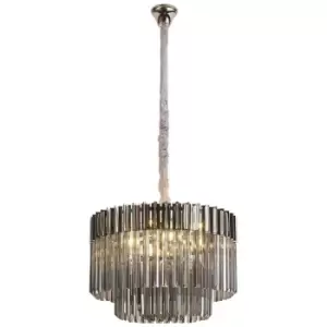 Image of Luminosa Lighting - Luminosa Poland Ceiling Pendant Round 8 Light E14, Polished Nickel, Smoke Sculpted Glass, Item Weight: 17.3kg