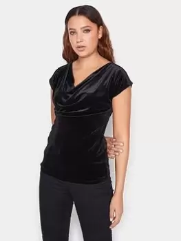 Image of Long Tall Sally Black Velour Cowl Neck Top, Black, Size 18, Women