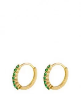Image of The Love Silver Collection 18Ct Gold Plated Silver Emerald Cubic Zirconia Huggie Earrings