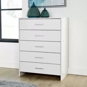 Image of Stratford - Chest of Drawers White Bedroom Furniture 5 Drawer Silver Handles & Runners - White