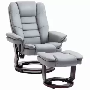 Image of HOMCOM Swivel Manual Recliner And Footrest Set Pu Leather Lounge Chair - Grey