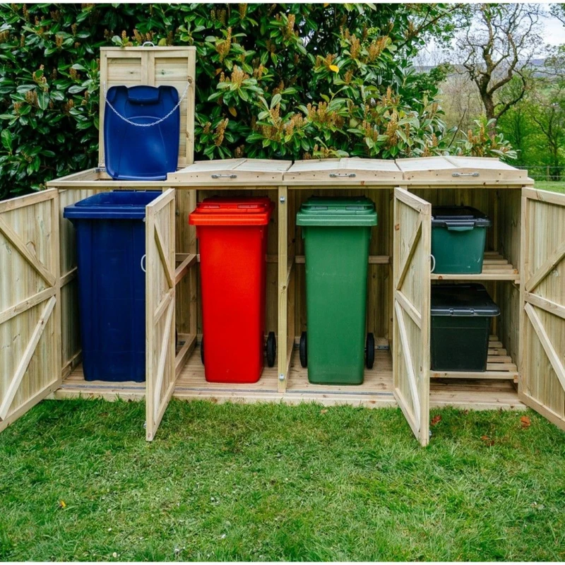 Image of The Garden Village Shireburn 3 Wheelie Bin / 2 Recycle Box Store, Brown SGC3-2-TGV