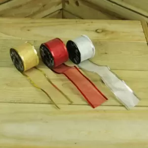 Image of Pack of Six Coloured Ribbons Gold Red Silver Each 2.7m x 5cm