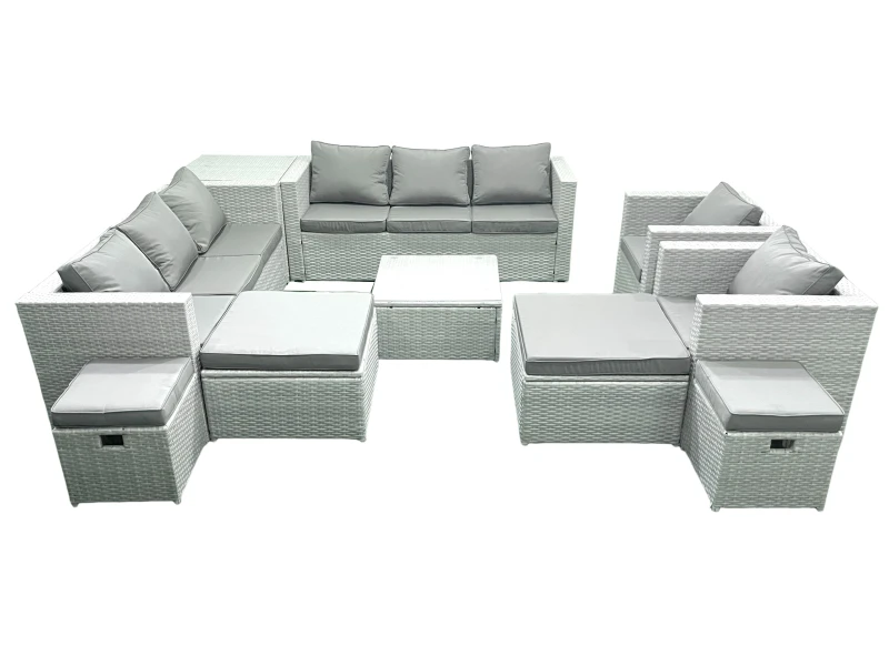 Image of Fimous Garden Outdoor Furniture Set 12 Seater Rattan Sofa Set with 4 Footstools Side Table Light Grey Mixed Light Grey