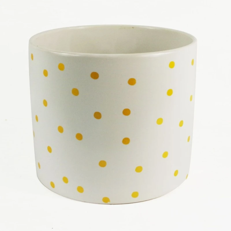 Image of Leaf Ceramic Plant Pot Planter Gold Dot 15 x 15 x 18cm by Leaf Design Botanik White