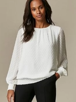 Image of Wallis Dobby Plain Spot Blouse, White, Size 14, Women