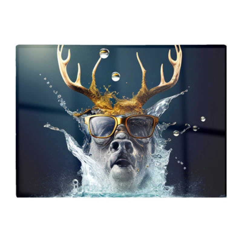 Image of Warren Reed Designer Stag With Glasses Splashart Glass Chopping Board