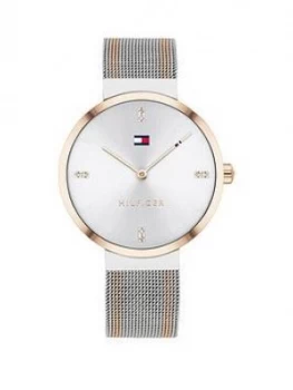 Image of Tommy Hilfiger Liberty Bi Colour Stainless Steel Mesh White Sunray Dial Ladies Watch