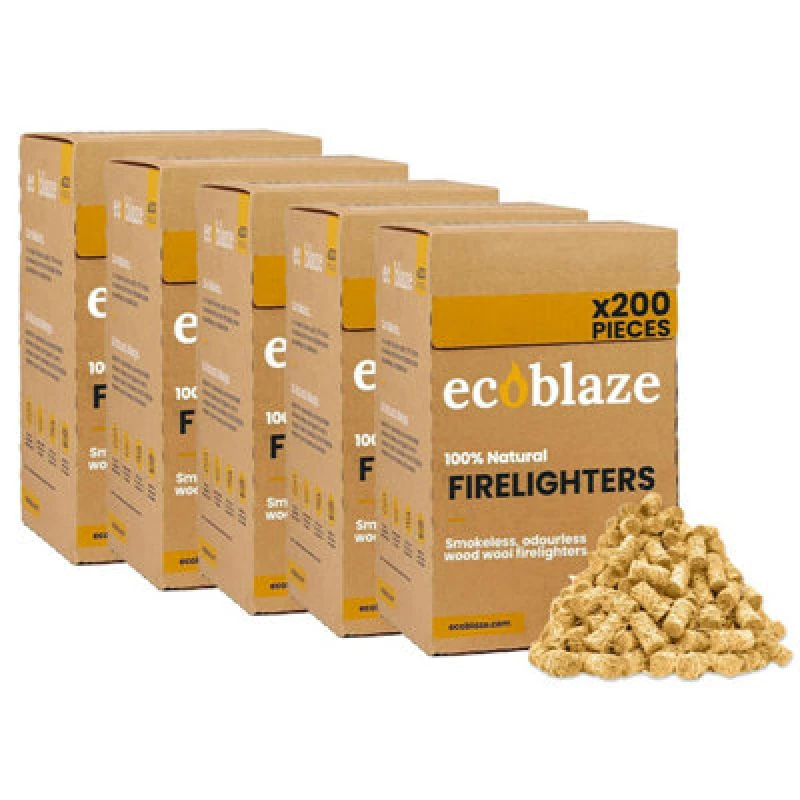 Image of Ecoblaze Natural Firelighters (Box Of 200) Wood Wool For Pizza Oven, 5 Pack