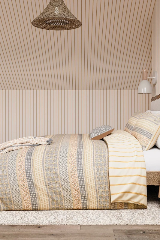 Image of Helena Springfield Helena Springfield 'Folk Stripe' Cotton Duvet Cover Set in Yellow Size: Double Yellow Double Unisex 5016709715263
